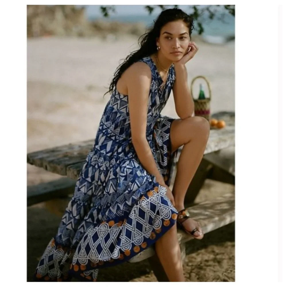Anthropologie Tiered Abstract Maxi Dress
